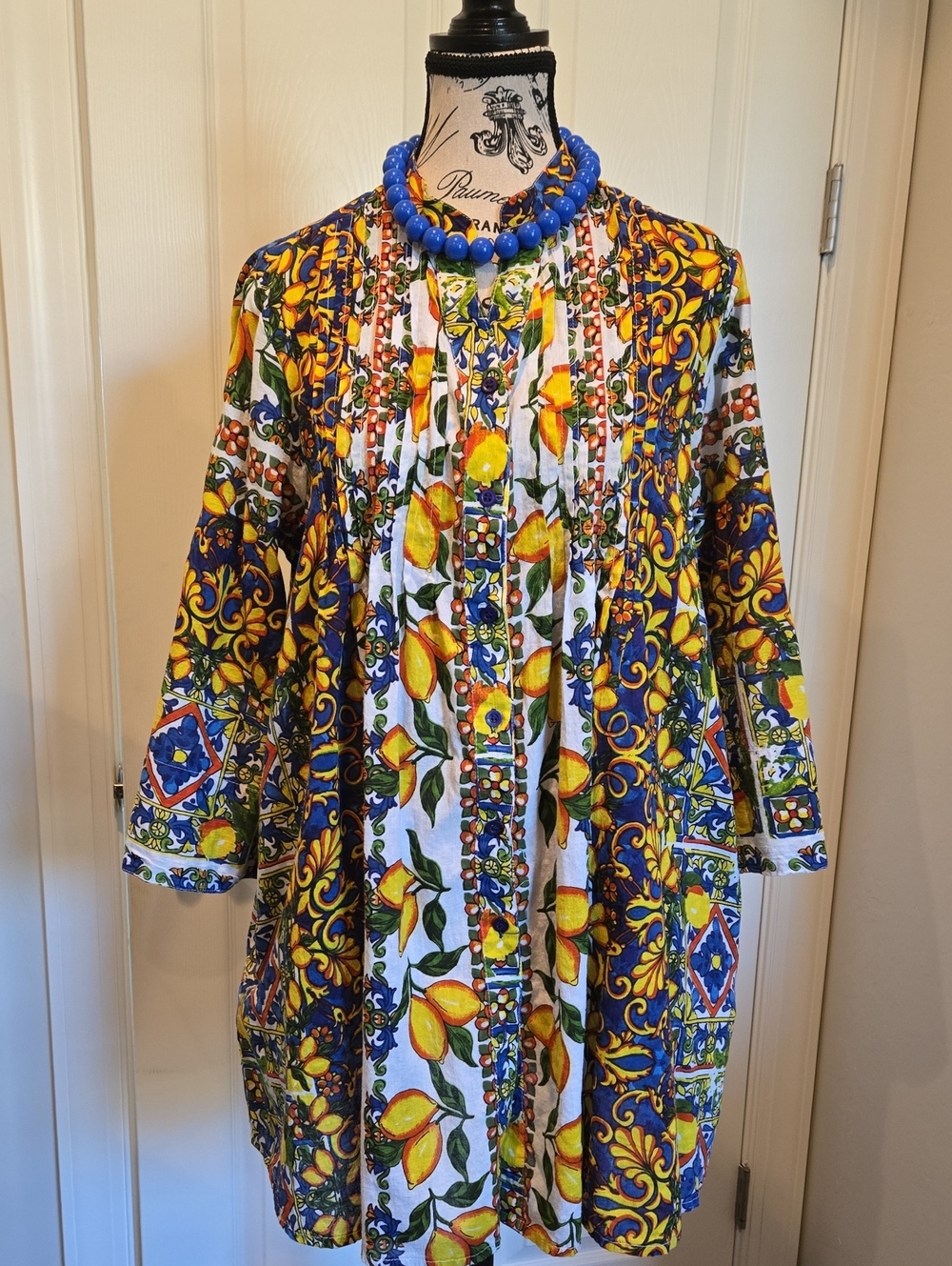 Positano Calls Boutique Lemons Floral Button Down Tunic Dress/coverup